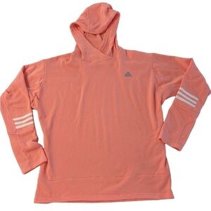 Adidas Women's Response Icon Hooded Sweatshirt Coral with White Stripes Size L